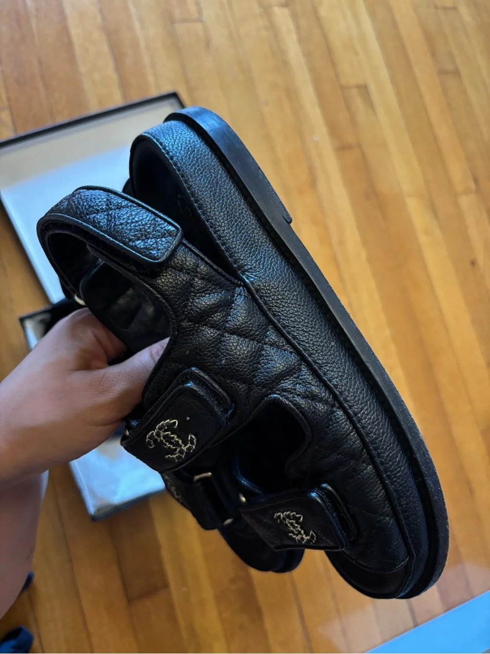CHANEL Black Leather Dad Sandals